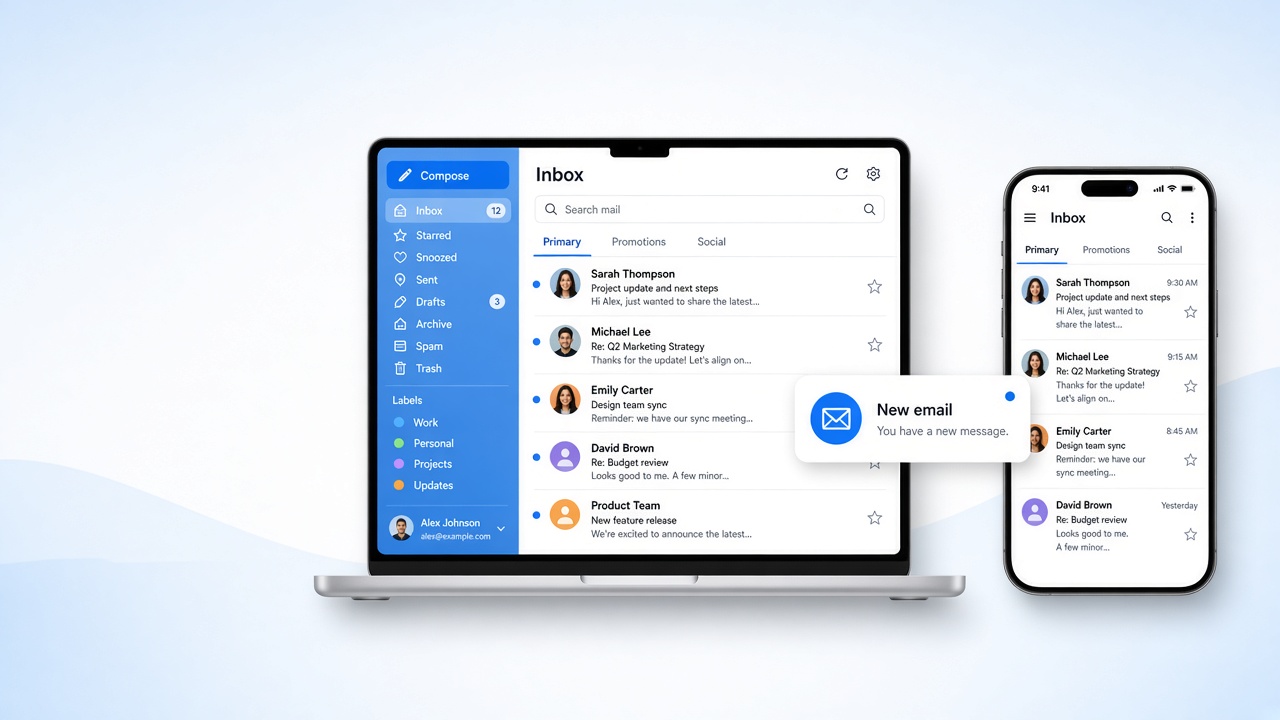 İHARS Mail — laptop ve mobilde e-posta arayüzü